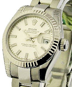 Datejust Ladies 26mm in Steel with White Gold Bezel on Steel Oyster Bracelet with Silver Stick Dial