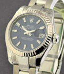 Datejust Ladies 26mm in Steel with White Gold Bezel on Steel Oyster Bracelet with Blue Stick Dial