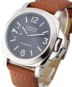 PAM 111 - Marina 44mm in Polished Steel on Brown Calfskin Leather Strap with Black Dial