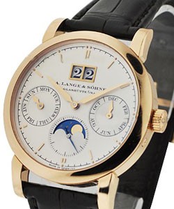 Saxonia Annual Calendar in Rose Gold On Black Crocodile Leather Strap with Silver Dial