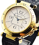 Pasha 38mm in Yellow Gold on Black Leather Strap with White Dial