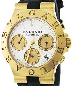 Bvlgari Chronograph Yellow Gold Yellow Gold on Strap with White Dial