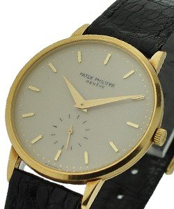 Vintage Calatrave 3429 J Yellow Gold on Strap with Silver Dial