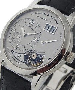 Lange 1 Tourbillon Mens Manual in Platinum On Black Crocodile Leather Strap with Silver Dial