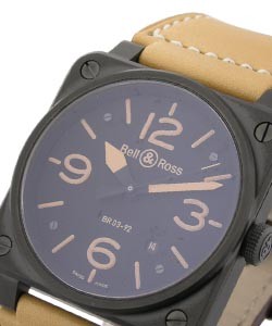 BR03-92 Heritage in Black Ceramic Bezel on Brown Calfskin Strap with Black Dial