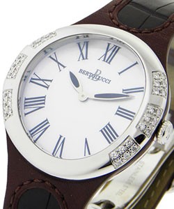 Serena Garbo in Steel with Partial Diamond Bezel on Brown Leather Strap with MOP Dial