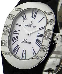 Serena in Steel with Partial Diamond Bezel on Black Leather Strap With Mother of Pearl Dial