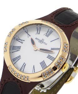 Serena Garbo in Steel with Rose Gold Diamond Bezel on Brown Leather Strap with MOP Dial