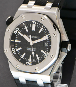 Royal Oak Offshore Scuba Diver in Steel on Black Rubber Strap with Black Dial Solid Case Back