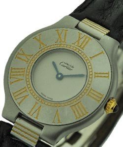 Must de 21 Two Tone Quartz 27mm Steel & Yellow Gold on Strap with White Dial