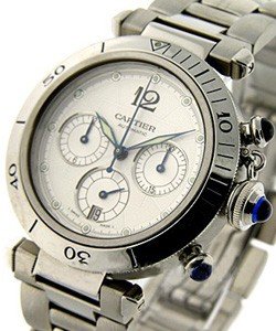 38mm Pasha Chronograph Automatic in Steel on Steel Bracelet with White Dial