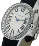 Baignoire - Small Size White Gold on Fabric Strap with Diamond Bezel