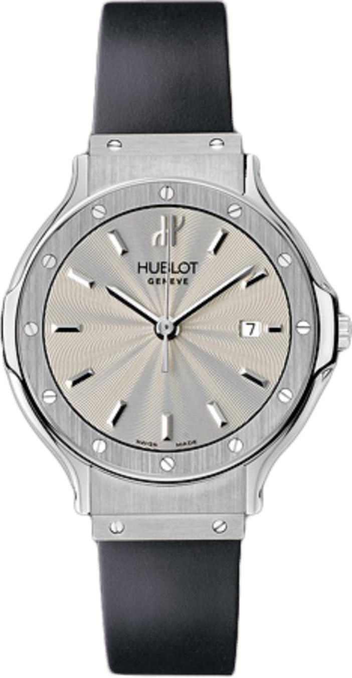 Classic Small Size 28mm Quartz in Steel on Black Rubber Strap with Silver Dial