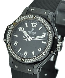 Big Bang 38mm in Black Ceramic with Diamond Bezel on Black Rubber Strap with Black Dial