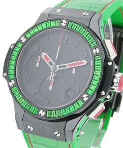 Big Bang Tutti Frutti  Mexican Federation in Black Ceramic with Green Baguette Diamond Bezel on Green Crocodile Leather Strap with Black Dial