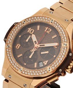 41mm Big Bang Chocolate - 2 Row Diamond Bezel Rose Gold on Bracelet with Diamond Bezel
