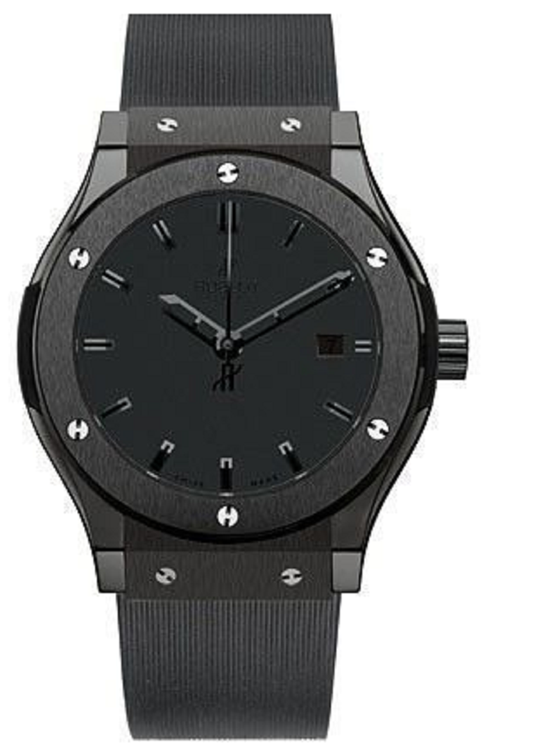Classic Fusion Black Ceramic 42mm in Black Ceramic on Black Rubber Strap with Black Dial