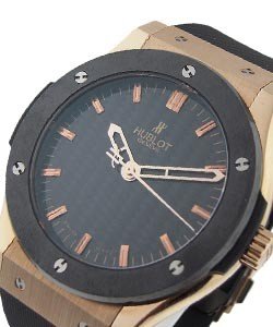 45mm Classic Fusion Rose Gold with Ceramic Bezel Rose Gold Case on Strap with Black Carbon Dial