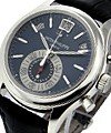 5960P  Chronograph with Annual Calendar in Platinum on Black Crocodile Leather Strap with Blue Dial