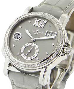 Dual Time Small Second in Steel with Diamond Bezel on Grey Crocodile Leather Strap with Grey Diamond Dial