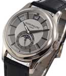 5205G  Annual Calendar Moon Phase in White Gold on Black Alligator Leather Strap with Silver and Grey Dial