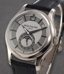 5205G  Annual Calendar Moon Phase in White Gold on Black Alligator Leather Strap with Silver and Grey Dial