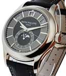 Annual Ref 5205G Calendar Moon Phase in White Gold on Black Leather Strap with Black Dial