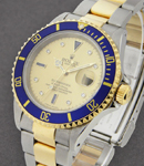 Submariner 2-Tone in Steel with Yellow Gold Blue Bezel on Oyster Bracelet With Champagne Serti Diamond Dial