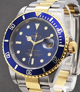 Submariner 40mm 2-Tone ( with gold on buckle) on Oyster Bracelet with Blue Dial - non engraved inner bezel