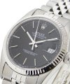 Datejust 36mm in Steel with White Gold Fluted Bezel on Jubilee Bracelet with Black Stick Dial