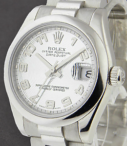 Midsize President - Platinum - Smooth Bezel on Platinum Bracelet - Glacier Blue Concentric Dial