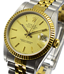 Mid Size Datejust in Steel with Yellow Gold Fluted Bezel on Jubilee Bracelet with Champagne Stick Dial
