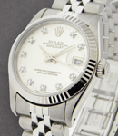 Steel Mid Size Datejust with Jubilee Bracelet Fluted Bezel - Silver Diamond Dial - Hole Case