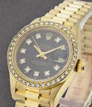 Ladies President in Yellow Gold with Diamond Bezel on President Bracelet with Black Diamond Dial