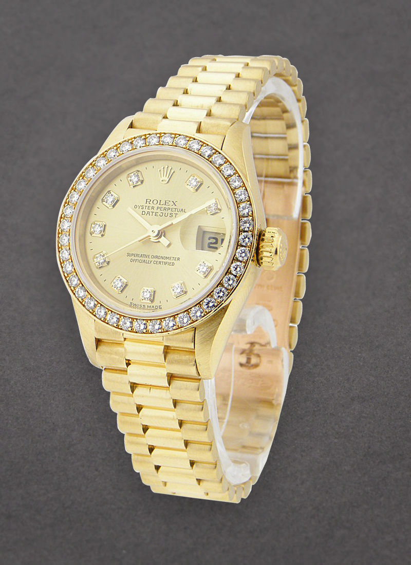 Pre-Owned Rolex Ladies President in Yellow Gold with Aftermarket Diamond Bezel