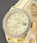 Ladies President in Yellow Gold with Aftermarket Diamond Bezel on Yellow Gold President Bracelet with Custom Champagne Diamond Dial