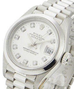 Ladies President in Platinum with Smooth Bezel on Platinum President Bracelet with Silver Diamond Dial