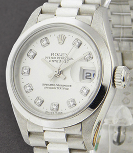 Ladies President in Platinum with Smooth Bezel on Platinum President Bracelet with Silver Diamond Dial