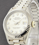 Ladies 26mm President in White Gold with Fluted Bezel on President Bracelet with Silver Diamond Dial