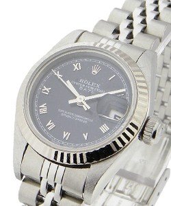 Lady's Datejust in Steel with White Gold Fluted Bezel on Steel Jubilee Bracelet with Blue Roman Dial