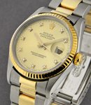 Datejust 36mm 2-Tone with Yellow Gold Fluted Bezel  on Oyster Bracelet with Champagne Diamond Dial