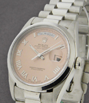 President - Day Date - 36mm Platinum Domed Bezel on President Bracelet with Salmon Roman Dial