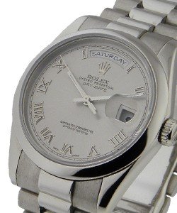 President Day Date 36mm in Platinum with Domed Bezel on President Bracelet with Rhodium Roman Dial