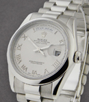 President Day Date 36mm in Platinum with Domed Bezel on President Bracelet with Rhodium Roman Dial