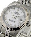 Lady's Datejust in Steel with White Gold Fluted Bezel on Steel Jubilee Bracelet with White Roman Dial