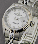 Lady's Datejust in Steel with White Gold Fluted Bezel on Steel Jubilee Bracelet with White Roman Dial