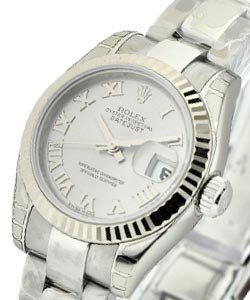 Datejust Ladies 26mm in Steel with White Gold Bezel on Steel Oyster Bracelet with Rhodium Roman Dial