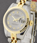 Datejust Ladies 26mm in Steel with Yellow Gold Fluted Bezel on Jubilee Bracelet with Rhodium Roman Dial