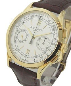 Complicated 5170J Chronograph in Yellow Gold on Brown Alligator Leather Strap with Silver Opaline Dial