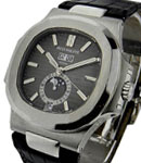 Nautilus Ref 5726A  with Moon Phase in Steel on Black Leather Strap with Gray Ribbed Dial